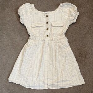 a Loves a Cream Puff Sleeve Square Neck Linen Mini Dress